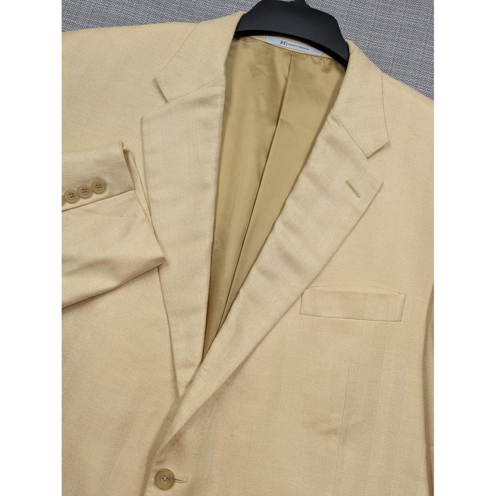 Hickey Freeman Blazer Mens 48R Beige Bamboo Herringbone Sport Coat Jacket USA